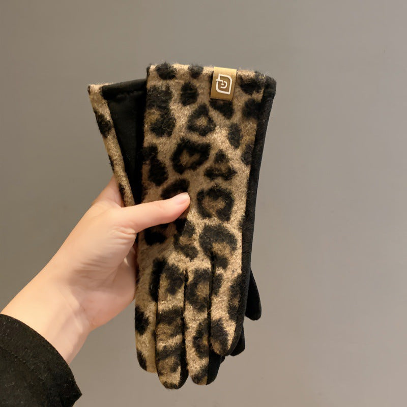 Leopard Print Winter Gloves