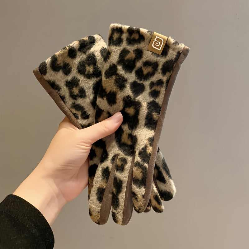 Leopard Print Winter Gloves