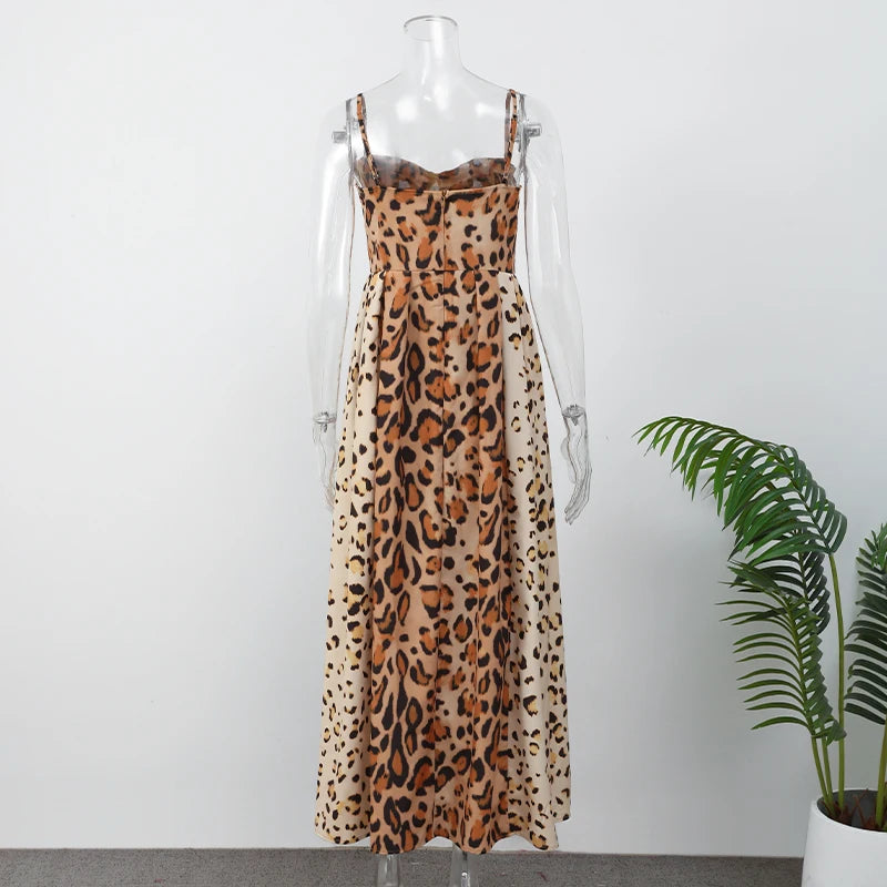 Leopard Print Sleeveless Sling Dress