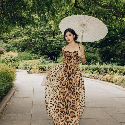 Leopard Print Sleeveless Sling Dress