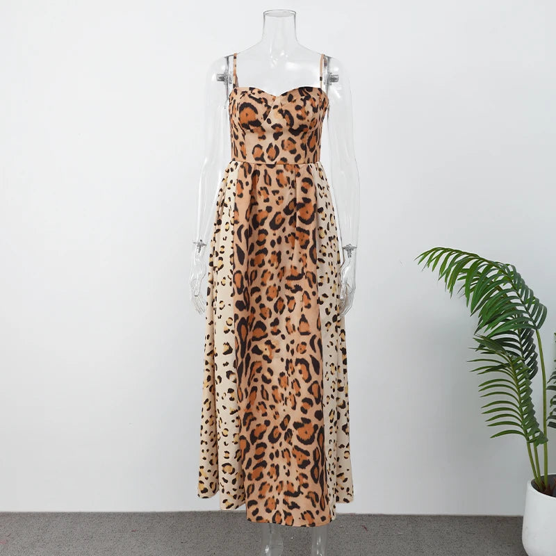 Leopard Print Sleeveless Sling Dress